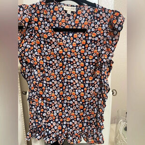 Madison Jules Floral Fluffer Sleeveless V Neck Top Blouse Size S